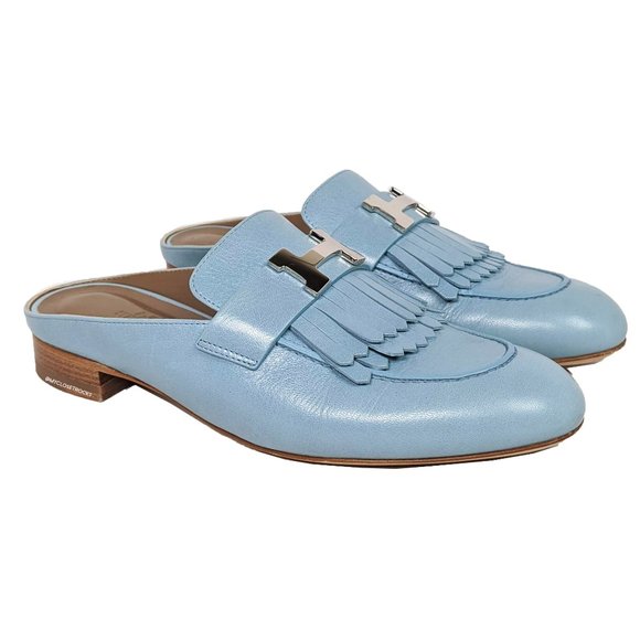 Hermes Shoes - SOLD Hermes Rivoli Fringe Bleu Dorset Mule